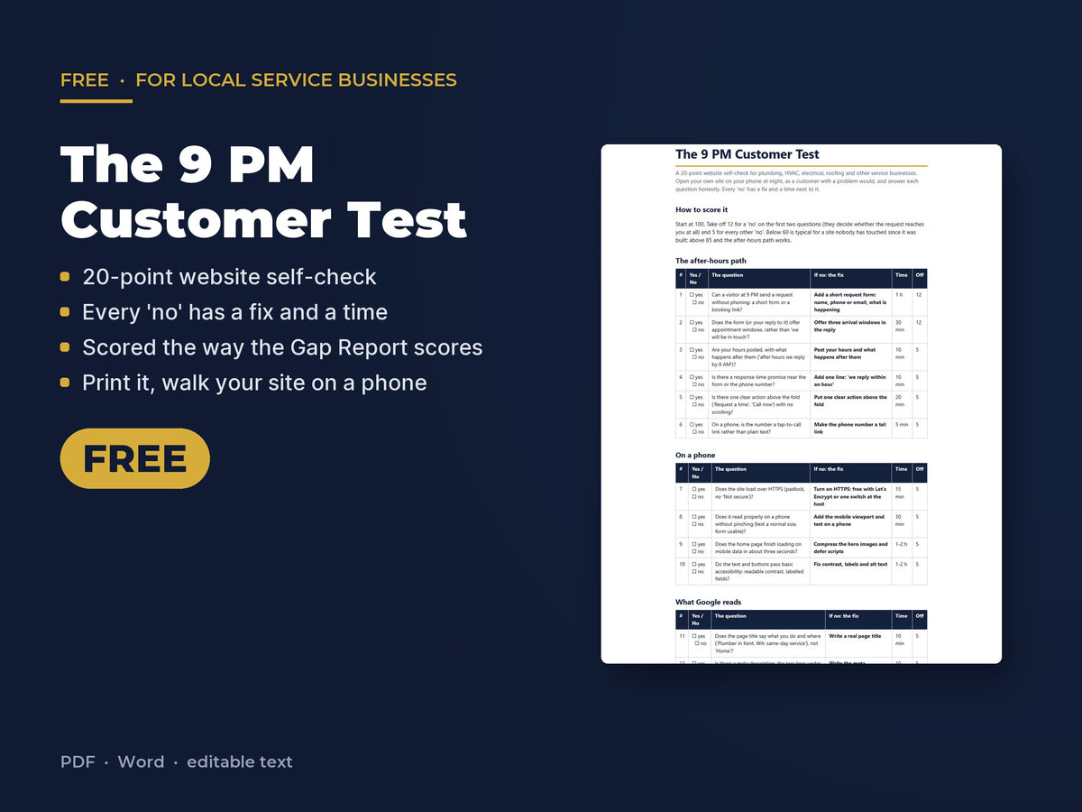Free Website Self-Check: the 9 PM Customer Test (20 Points)