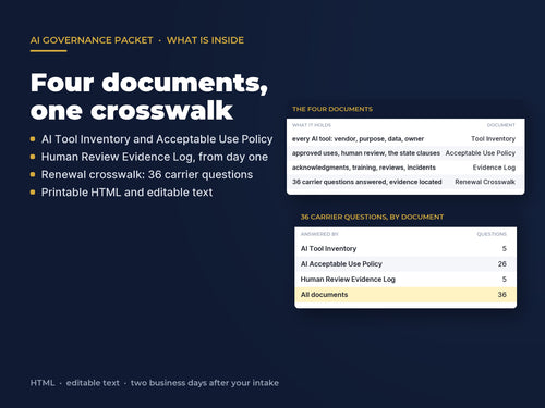 AI Governance Packet: The four documents and the carrier questions each answers