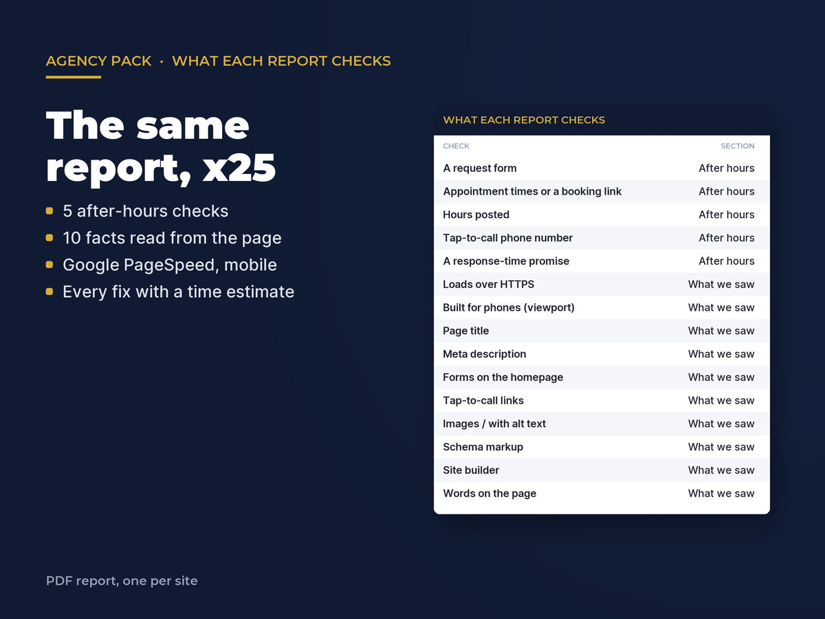 Website Gap Report Agency Pack: 25 Sites