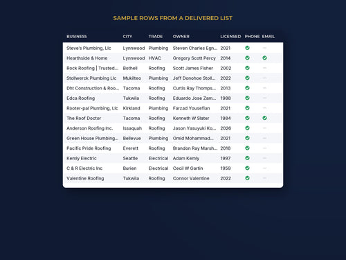 Custom Business List: Your City, Your Category, Built in One: Sample rows from a delivered list