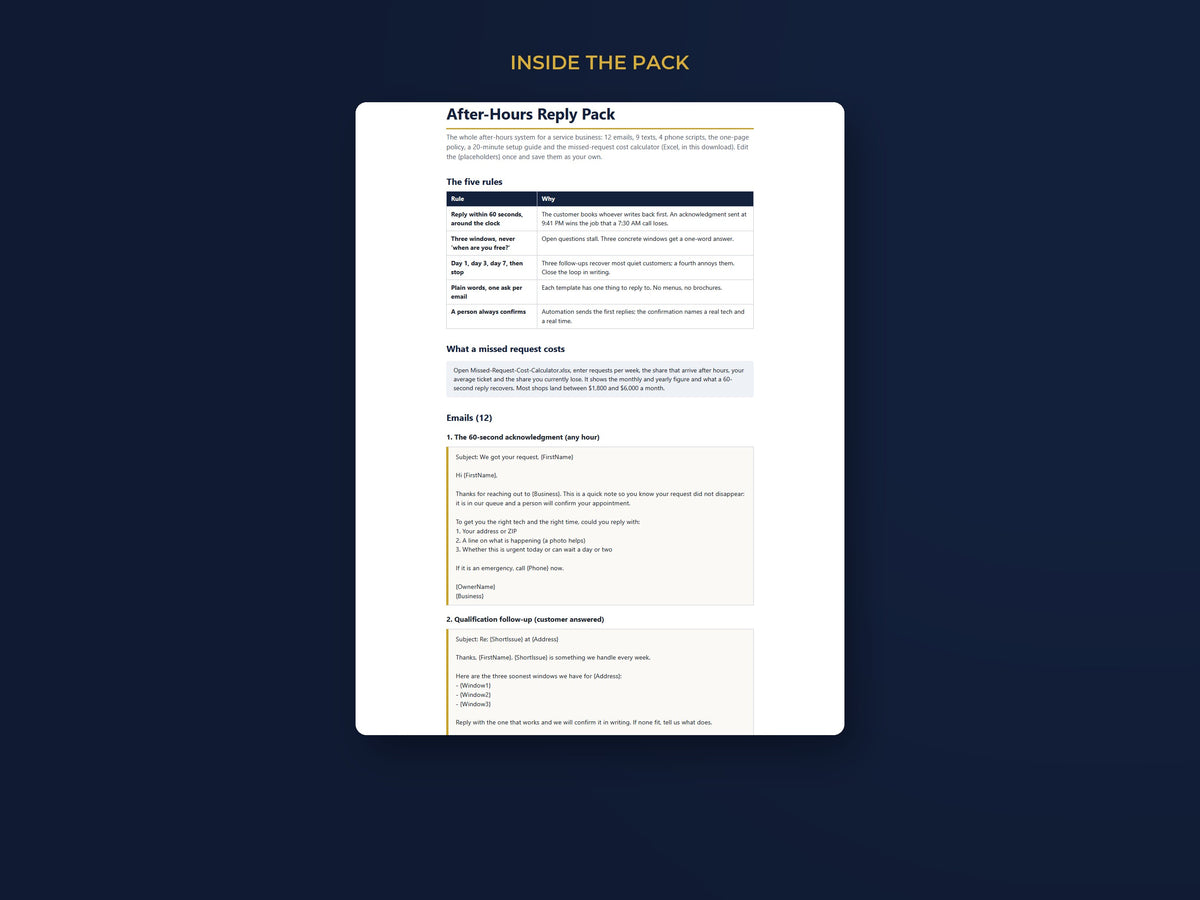 After-Hours Reply Pack: 12 Email Templates: Inside the pack
