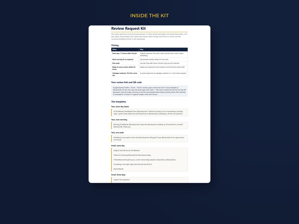 Review Request Kit: 12 Templates + Tracker: Inside the kit